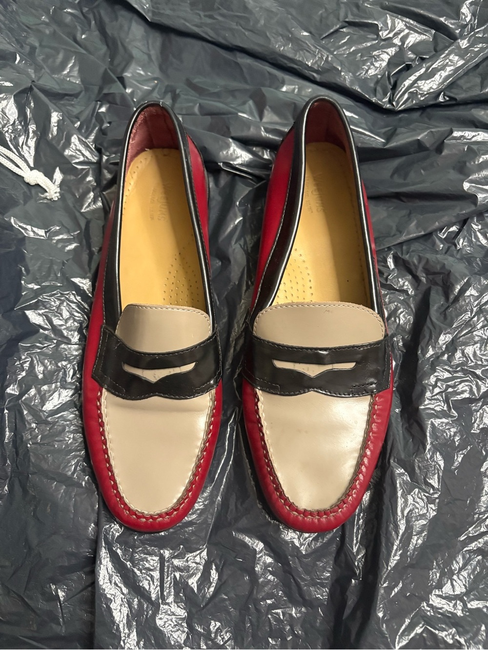 Two-Tone Women's Penny Loafers in Red, Cream & Black